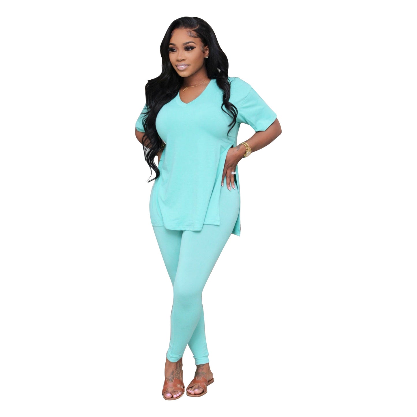 Women's Casual Split-Edge Short-Sleeve Set