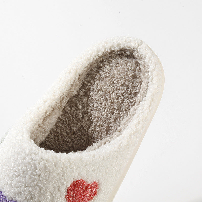 New Home Colorful Small Heart Warm Winter Cotton Slippers Men And Women Thick Bottom Non-slip