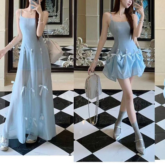 Solid-color Bow-neck Figure-flattering Slip Dress For Women