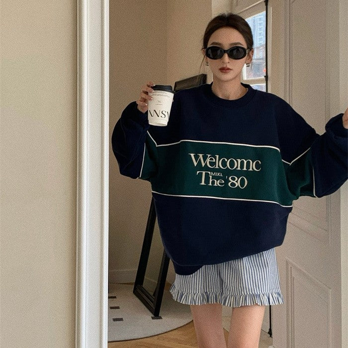 Rund Hals Sæt Hoved Casual Polstret Sweater Jakke Kvinde