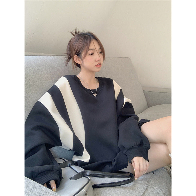 Stitching Contrast Color Design Ins Korean Style Sweater For Women