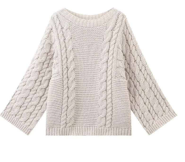 Round Neck Pullover Long Sleeve Knitted Sweater