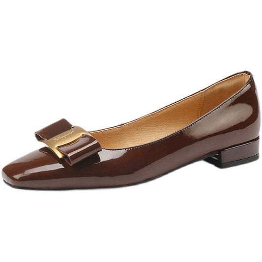 Small Incense Wind Square Buckle Bow Single Shoes Shallow Mouth