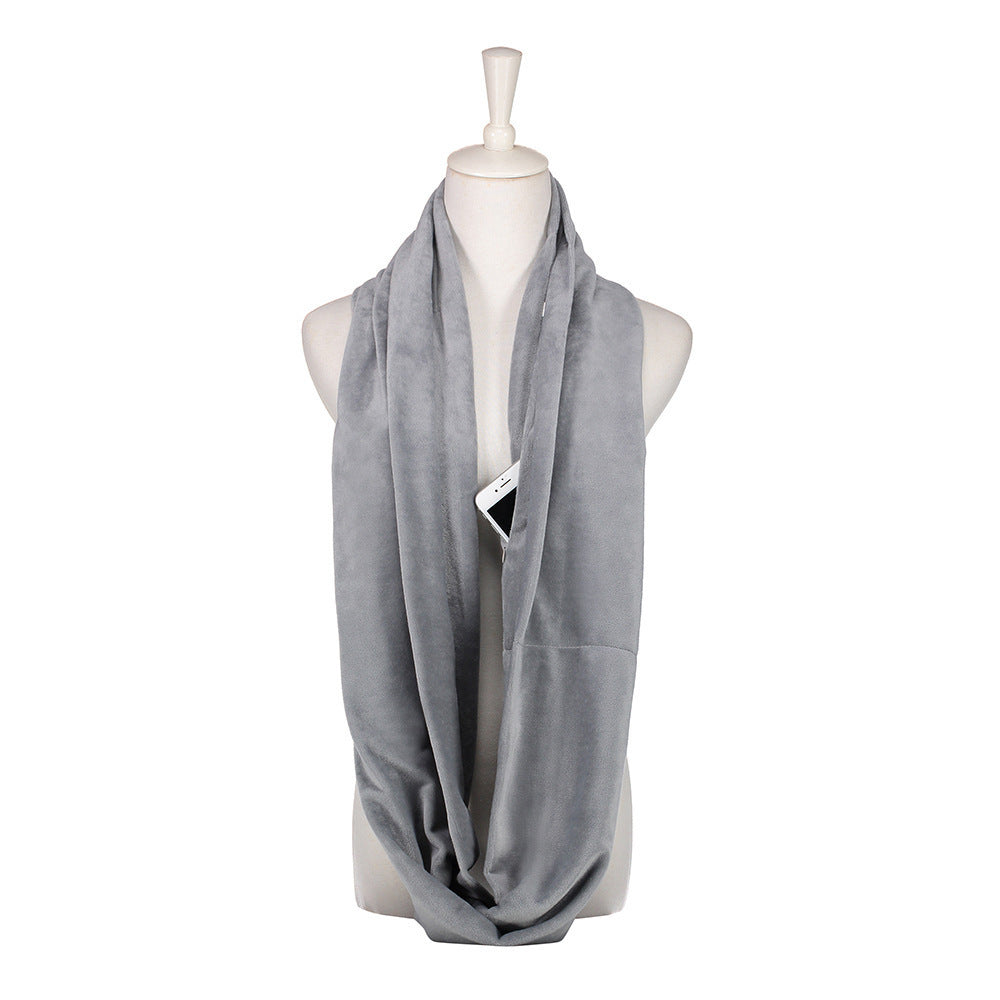 High Quality Soft Plush Warm Scarf Unlimited Zipper Travel Pocket Bib