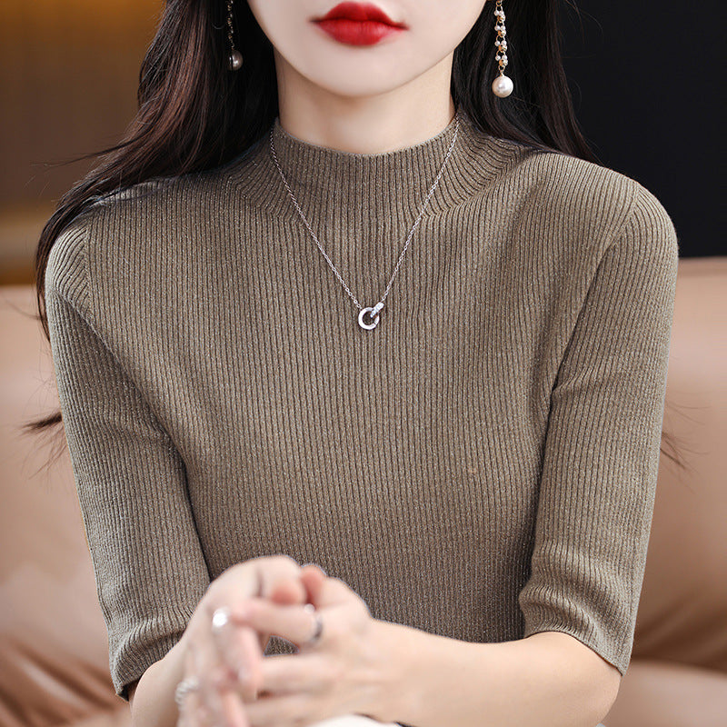 Spring New Half Turtleneck Half Sleeve Women's Bottoming Sweater