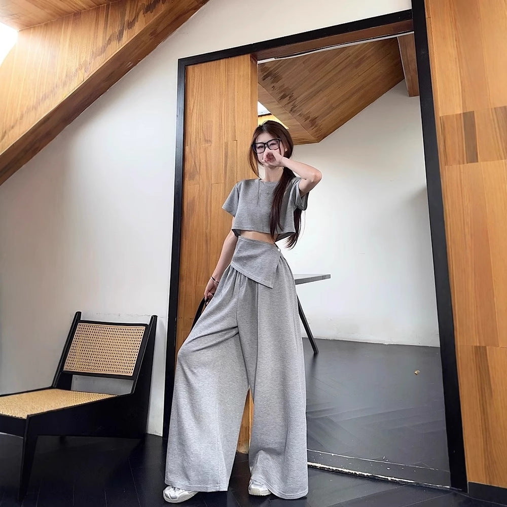 Top T-shirt And Loose-fitting Wide-leg Pants Set