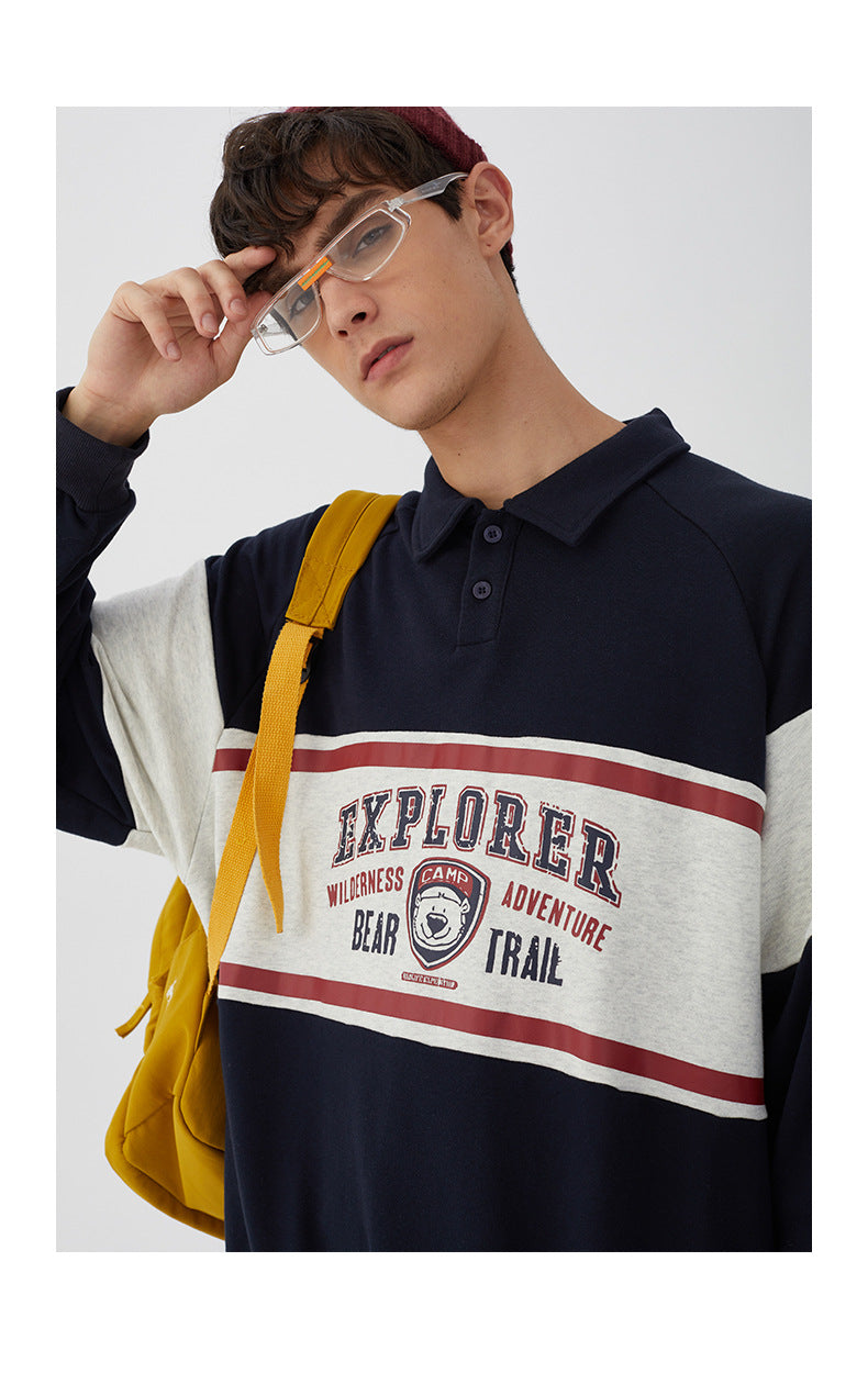 College Loose Couples Versatile Polo Collar Sweatshirt