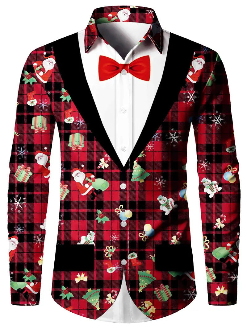 Fashion Men's False Two Pieces Digital Printing Shirt
