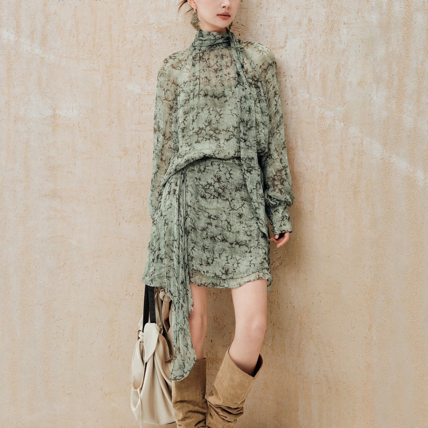 Printed Top And Asymmetrical Skirt Set For Women