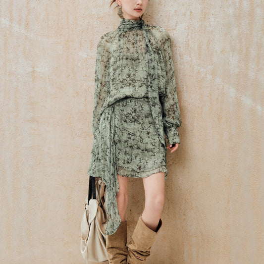 Printed Top And Asymmetrical Skirt Set For Women