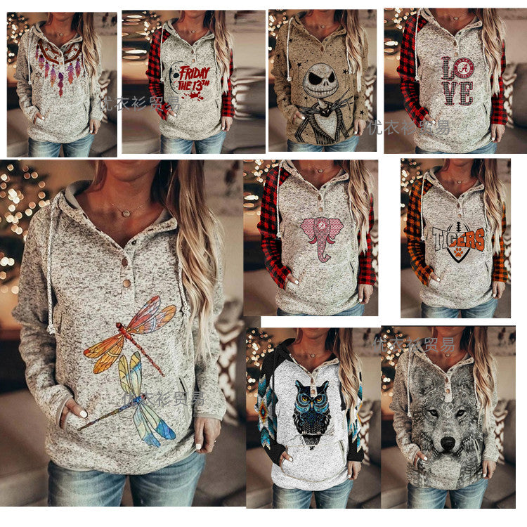 Autumn And Winter Gray Printing Women's Sweater