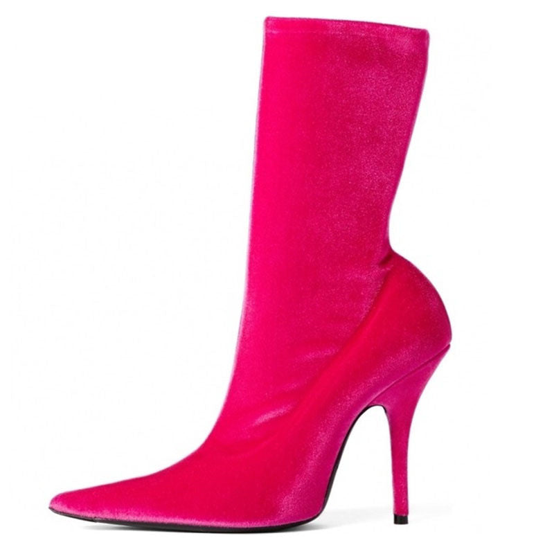 Womens Pointy Toe Elastic Boots, With Colorful , High Heels And Stiletto, Short Socks, New