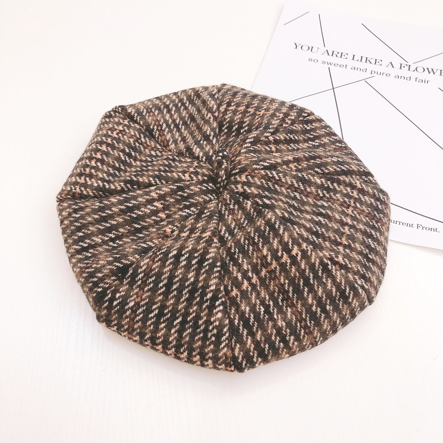 Children's Houndstooth Wool Octagon Beret