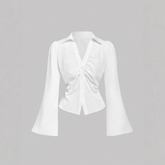 New Pleated Slim Fit Trendy Slimming Shirt Ruffled Flared Sleeve Shirt