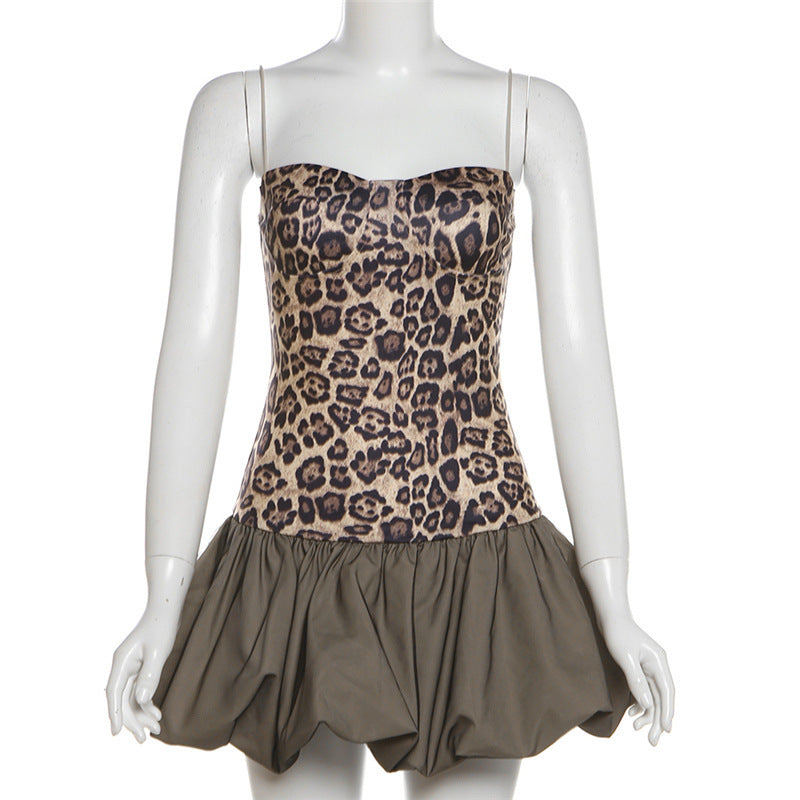 Womens Sexy Sassy Leopard-Print Colorblock Patchwork Dress