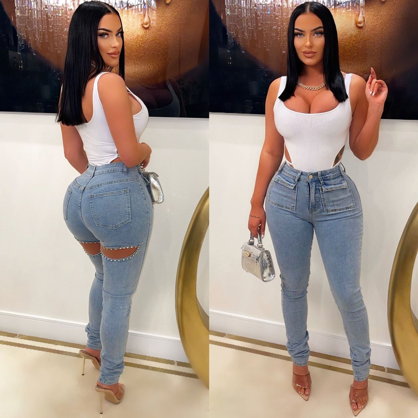 Women's Casual Distressed Slim-fit Skinny Jeans
