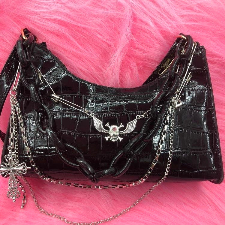 Skull Chain Underarm Bag Cross Crocodile Print Dark Hand Bill Of Lading Shoulder Bag