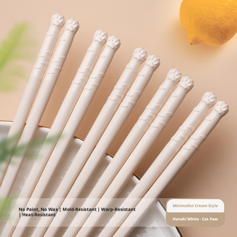 Mengqu Alloy Chopsticks-Cat Claw Model-Han White-5 pairs-1 pack