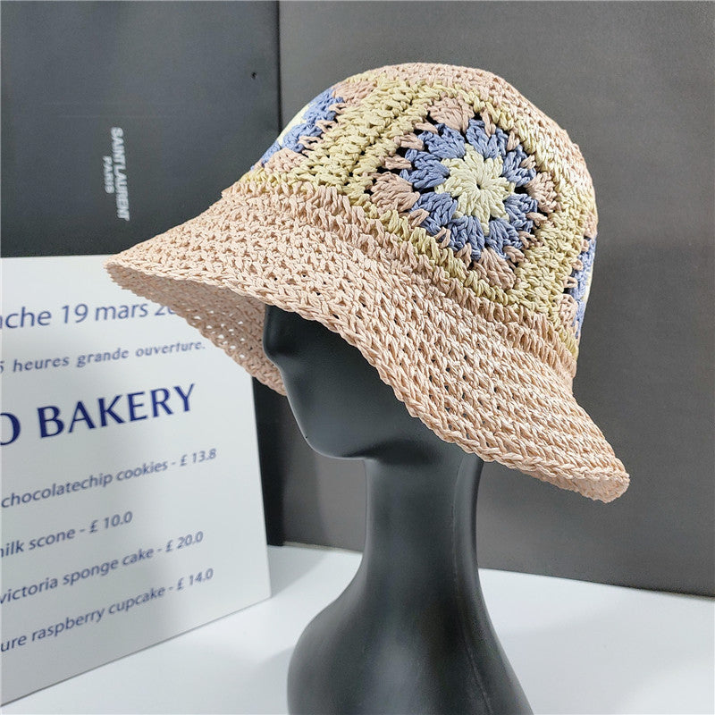 Elegant Folded Floral Straw Bucket Hat