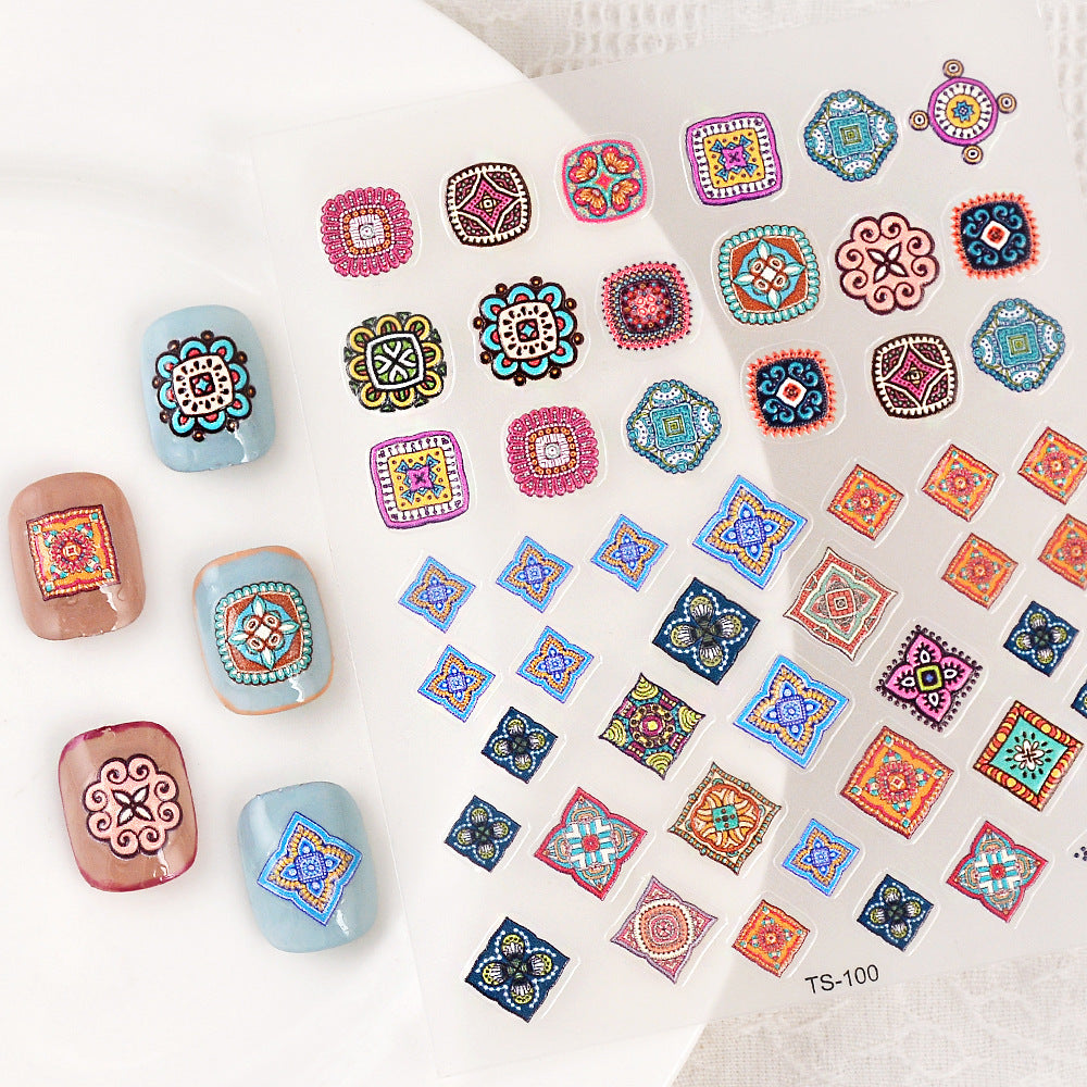 5D Three-dimensional Painted Ethnic Style Nail Sticker
