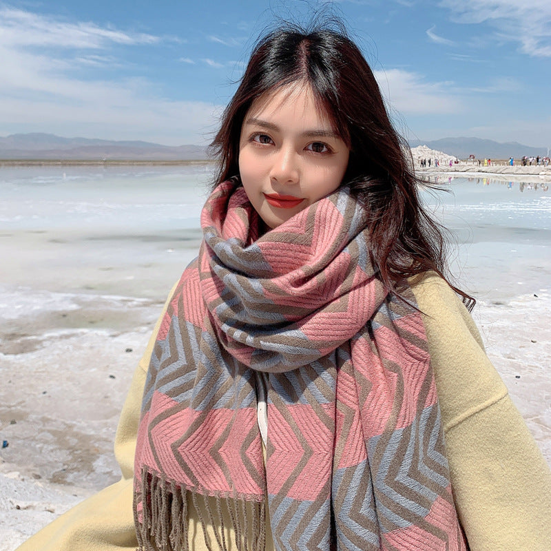 Imitated Wool All-match Double-sided Autumn And Winter Thickened Warm Scarf
