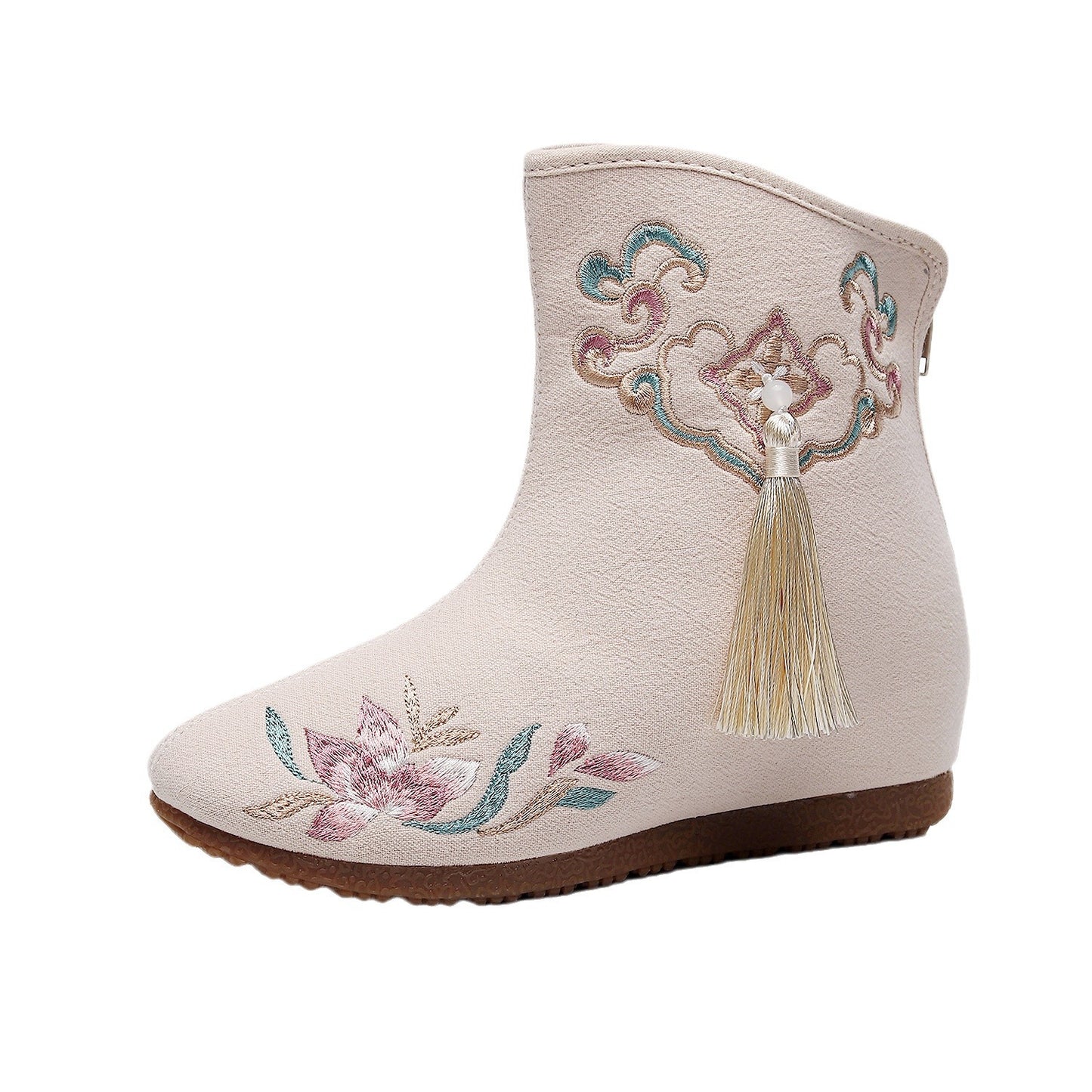 Winter Cotton Padded Velvet Short Boots Cotton Embroidery Tassel Female Cloth Shoes