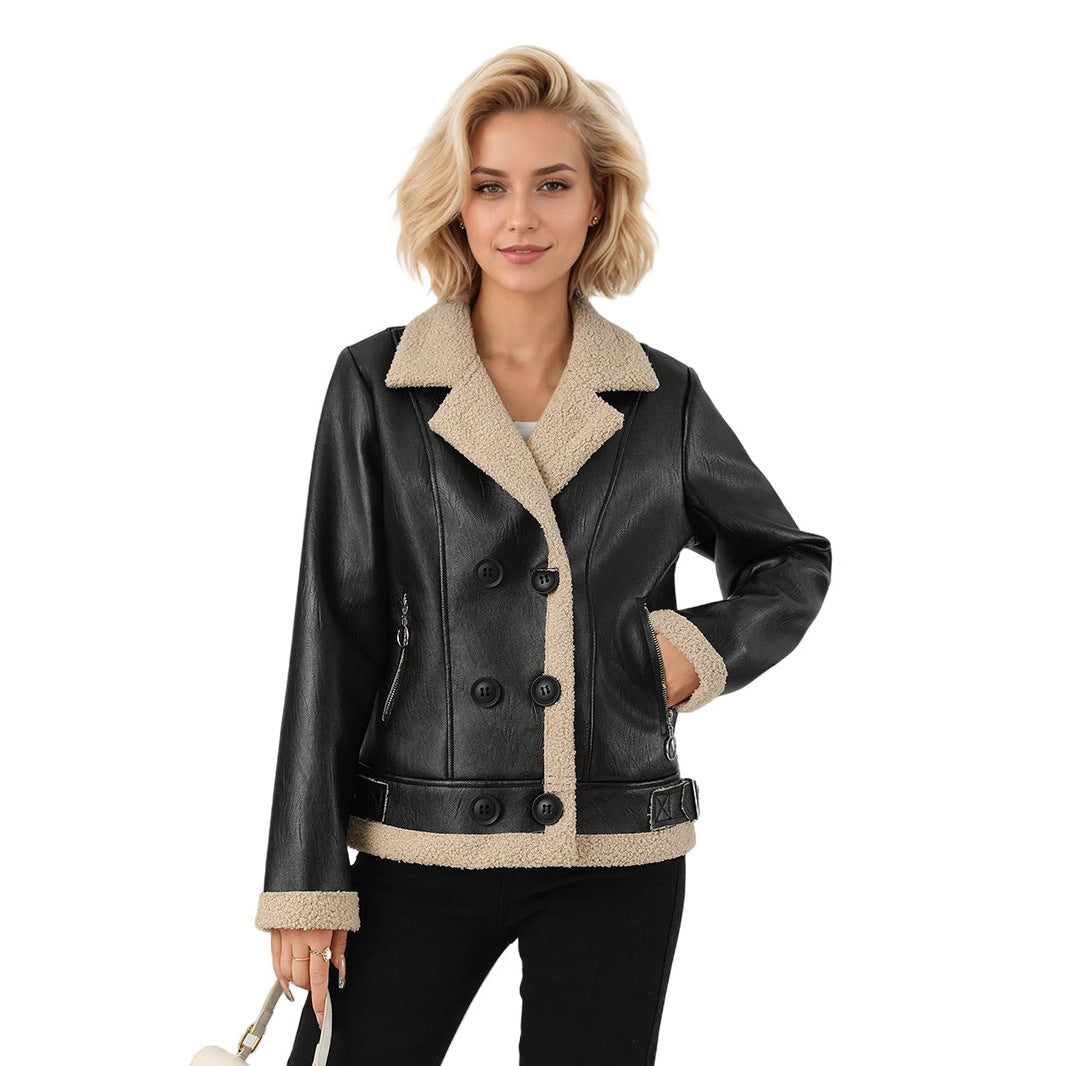 Manteau en cuir matelassé en polaire pour femmes