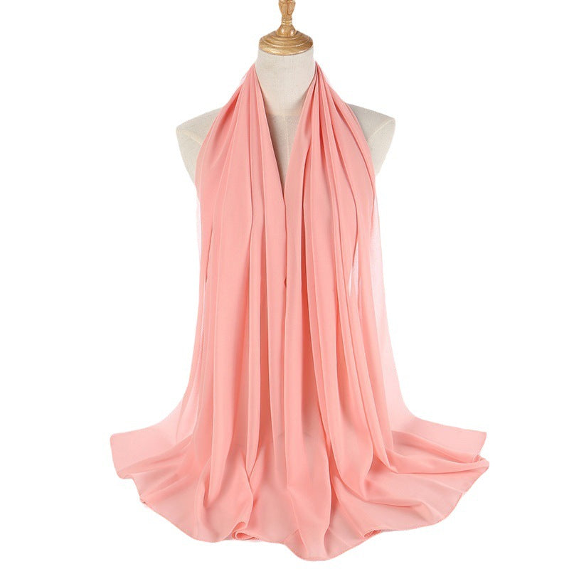 Women's Simple And Versatile Solid Color Pearl Chiffon Scarf