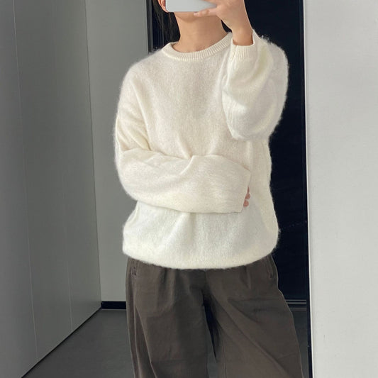 Women's Round Neck Wool Brushed Sweater