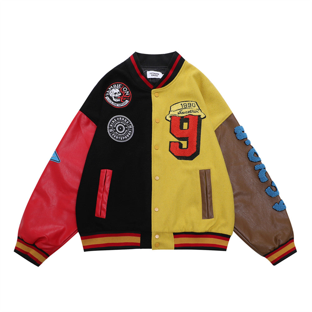 Herre Loose Color Contrast Patchwork Bomberjakke