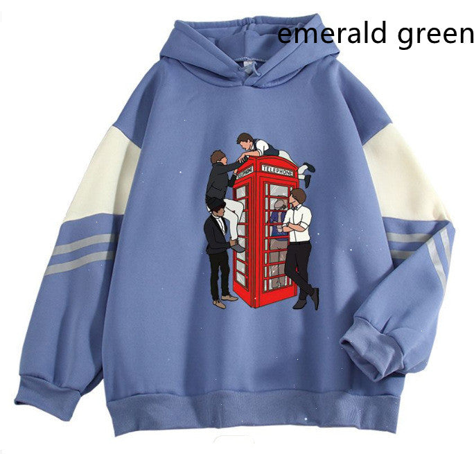 New Cartoon Anime Long Sleeve Casual Loose Contrast Color Hoodie