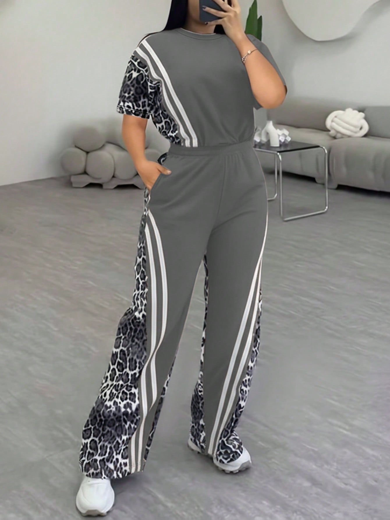 Womens Casual & Comfortable Straight-Leg Pants Two-Piece Set European And American Style