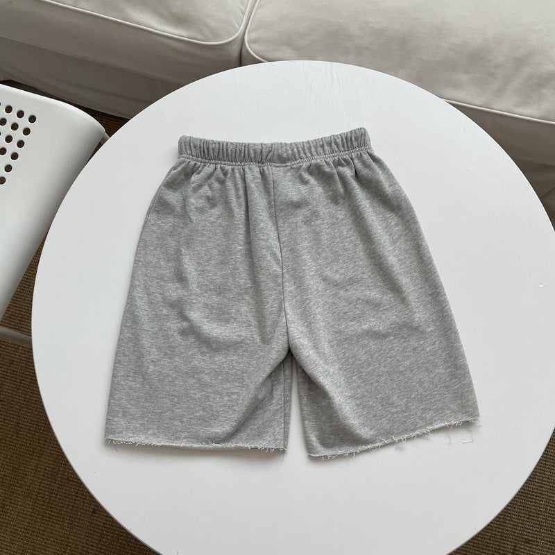 Vintage Linen Grey Green Letter Embroidered Loose Shorts