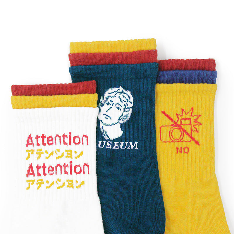 Women's stockings creative tri-color socks cotton socks