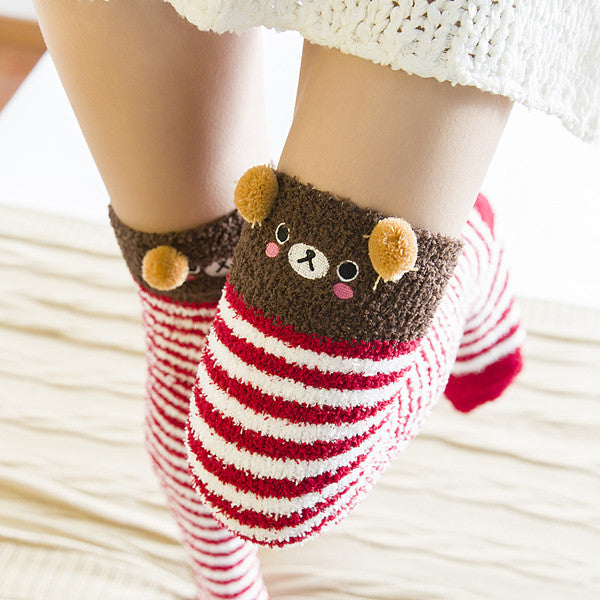 Coral fleece over the knee warm long socks
