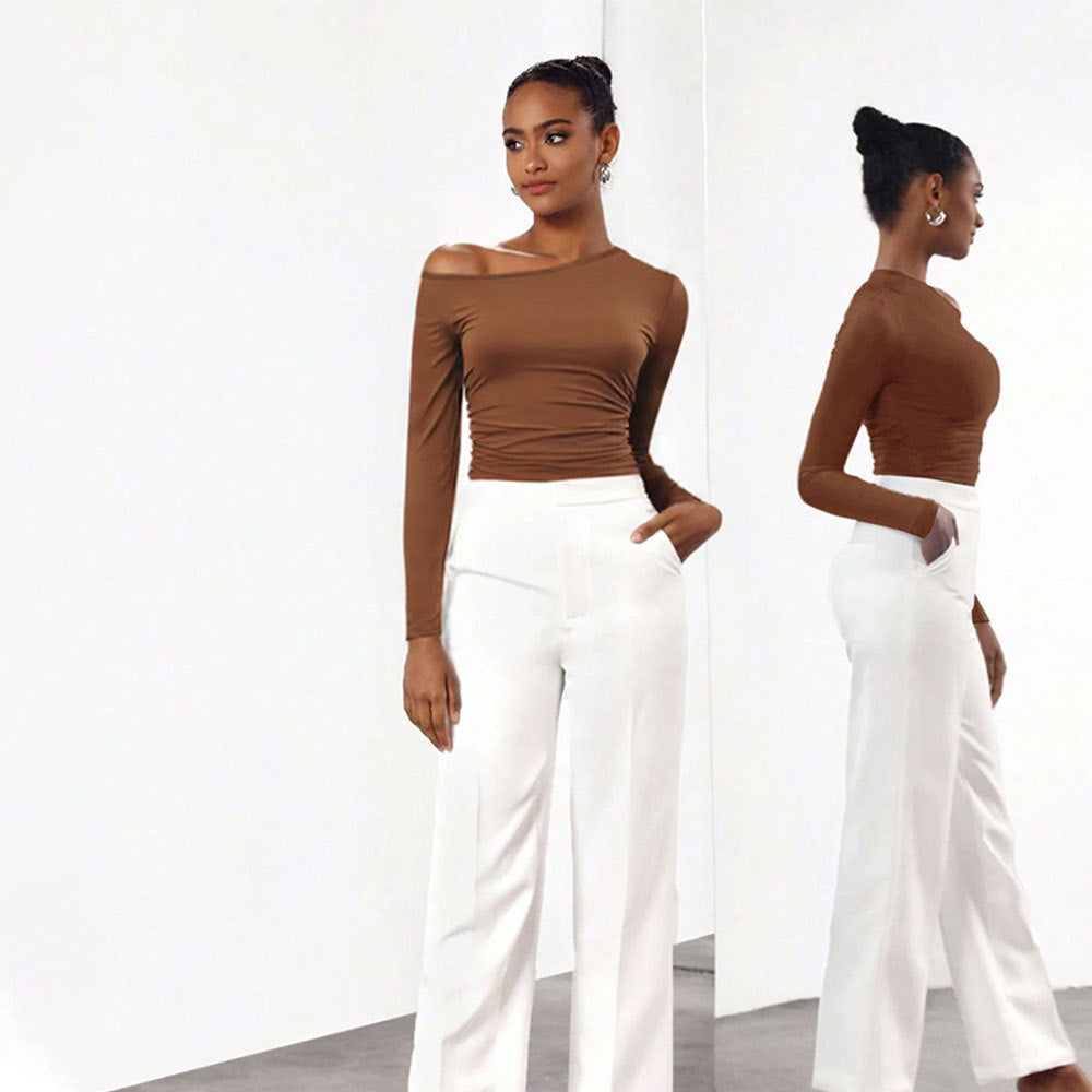 Efterår og vinter ny Y2K slim-fit off-shoulder langærmet buksedragt