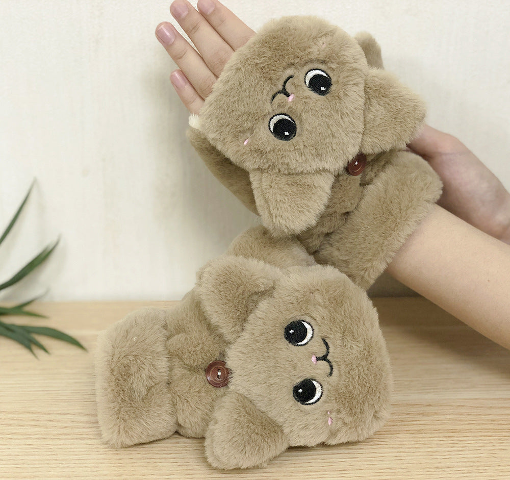Half-finger Flip Cover Warmth Thickened Student Keyboard Gloves Female Winter