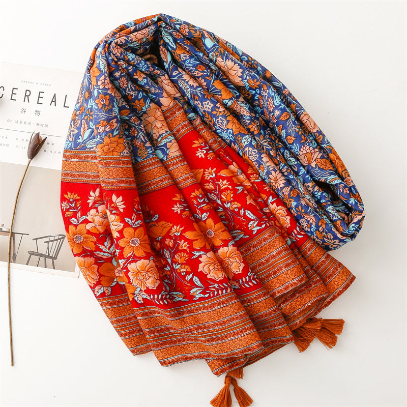 Women's Shawl Red And Blue Classical Nation