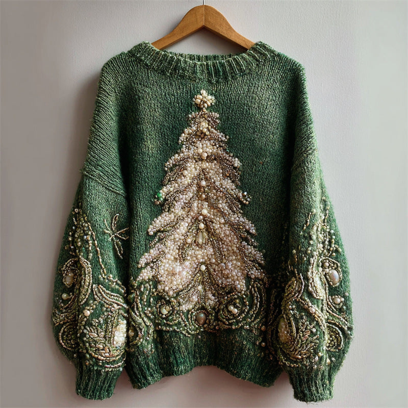 Womens Christmas Top Crew-neck Sweater In Faux Wool