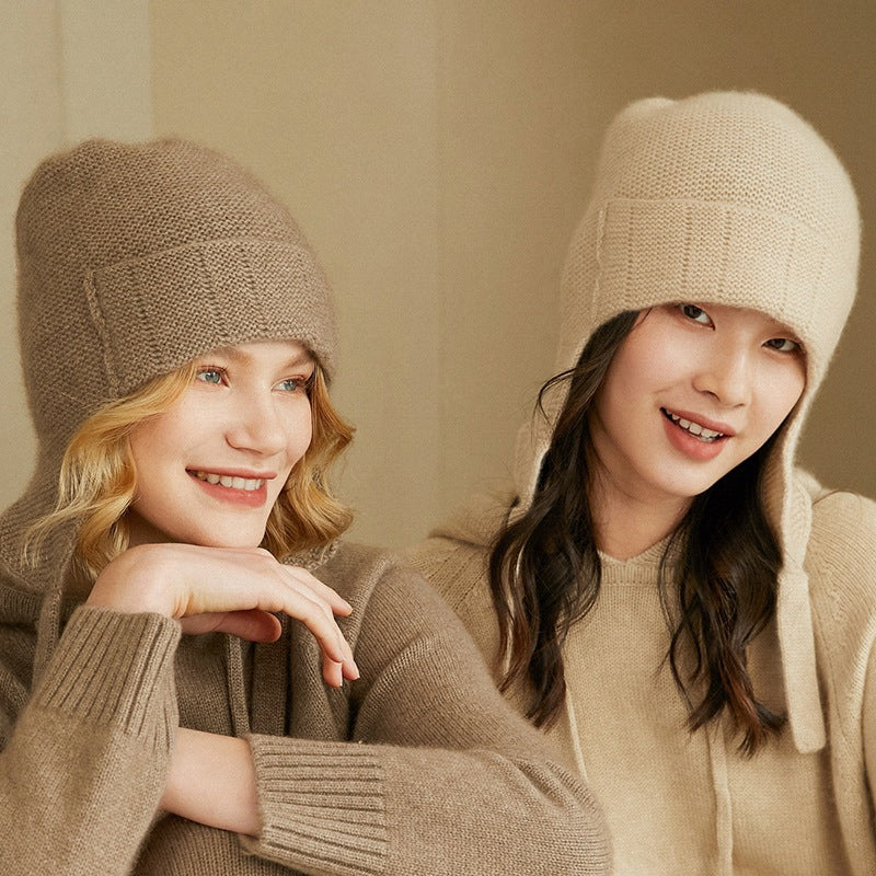 Women's Pure Cashmere Knitted Hat Ear Protectors