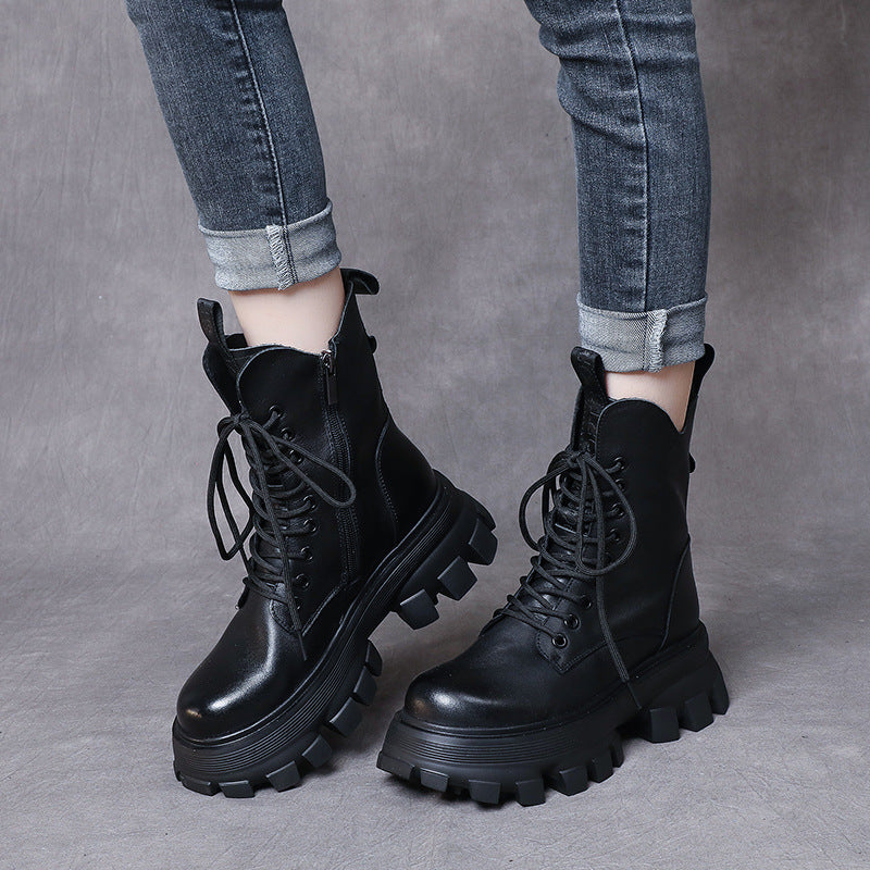 Leather Sponge Cake Foam Platform Lightweight Martin Boots