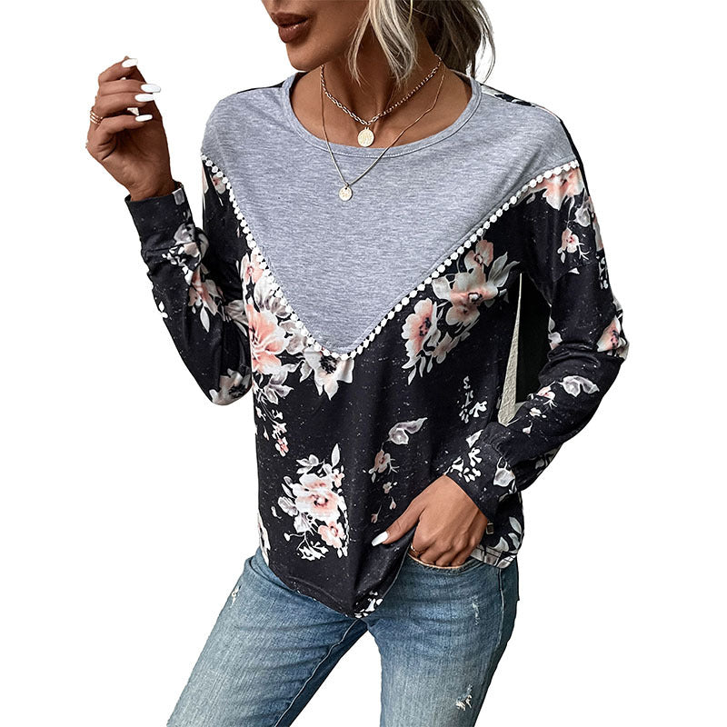 Casual Women's Wear Cross-border Long Sleeve Color Matching Sweater Thin Autumn