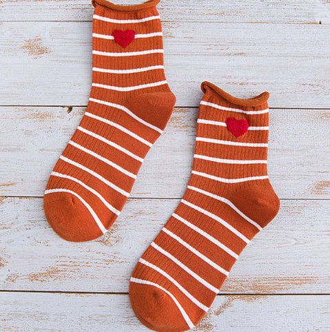 Love stripe curling in the tube socks cotton socks pile socks