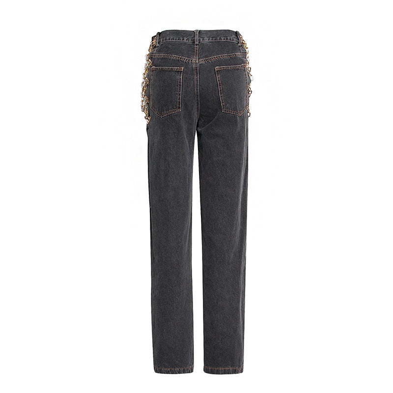 Højtaljede kæde straight-leg jeans