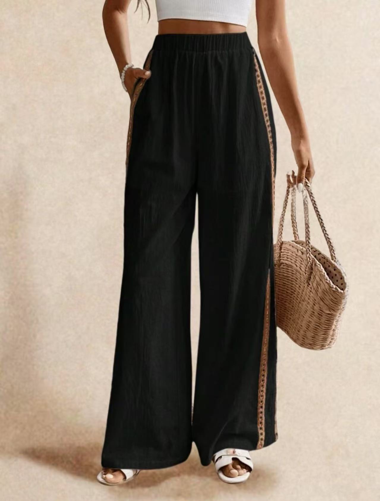 Womens Versatile Solid-color Loose Casual Pants