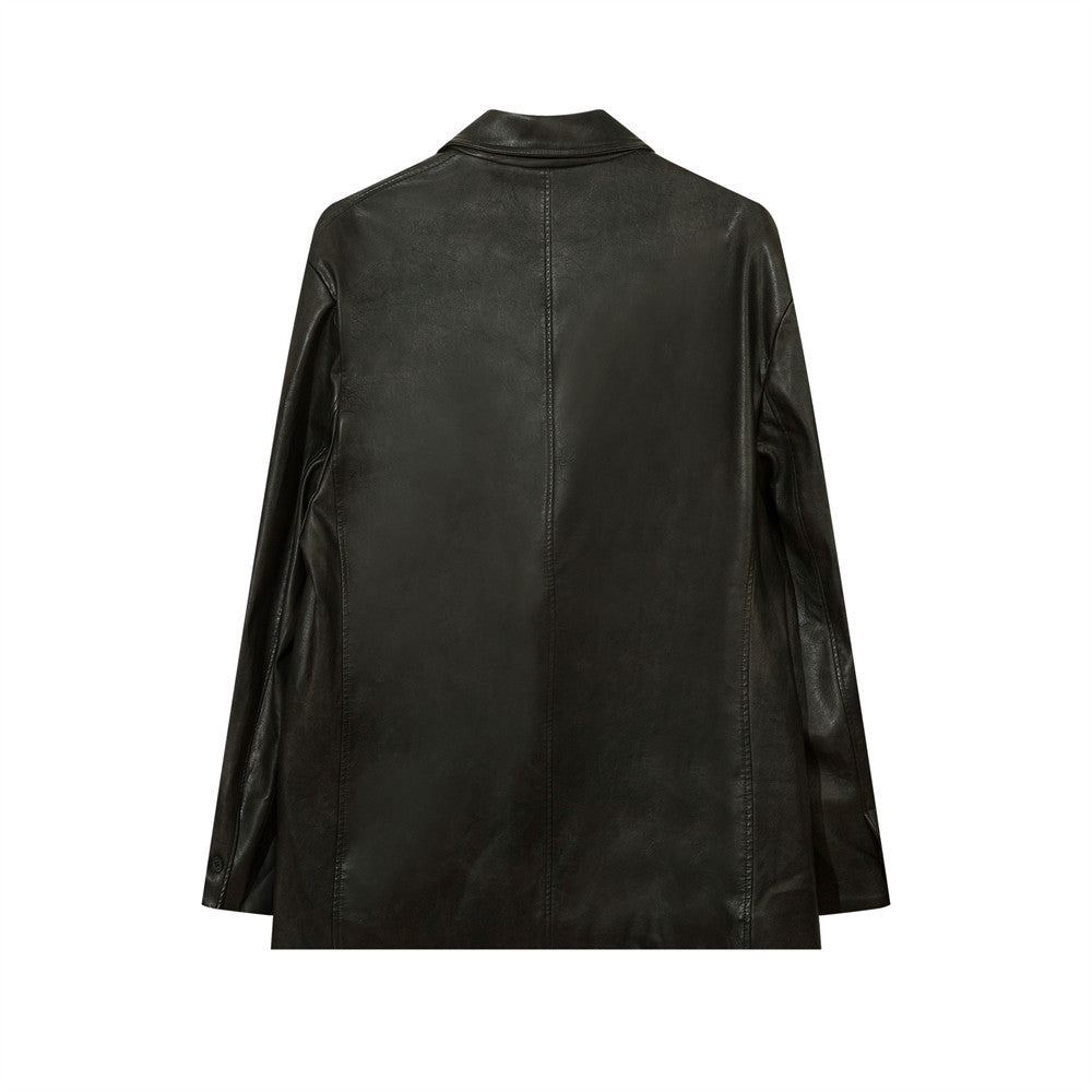 American Solid Color PU Leather Suit Jacket Men