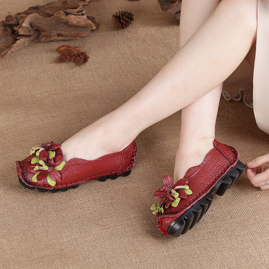 Rubber Socofy Soft Flat Leather Loafers