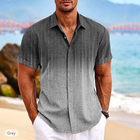 Gradient 3d Printed Short-sleeved Shirt Summer