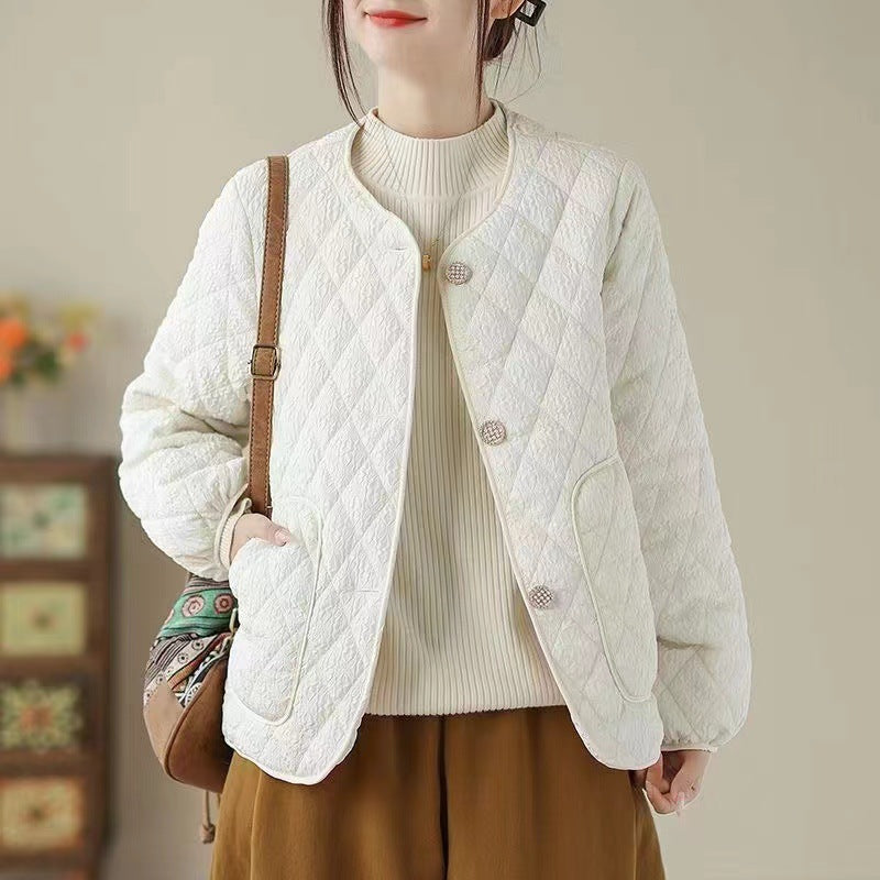 Classic Style Diamond Lattice Cotton Coat Jacket