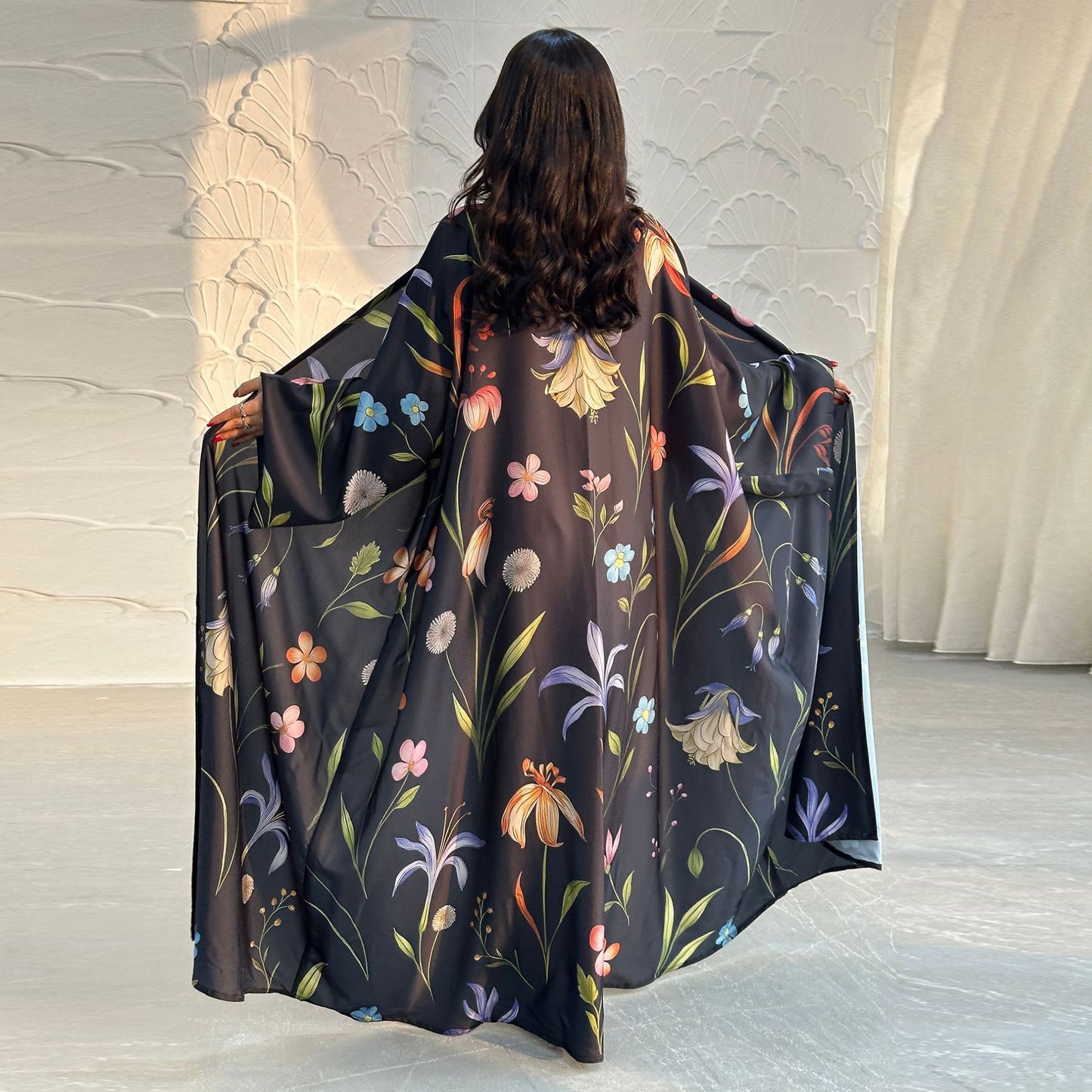 Womens Printed Two-Piece Set Long Robe With Hoodie Coat